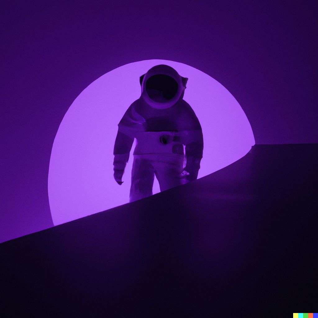 an astronaut in a light installation by James Turrell, photograph